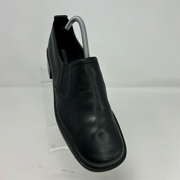 Aerosoles Women's Classic Black Leather Slip-On Heeled Loafers Size 10 Wide - Picture 2 of 14